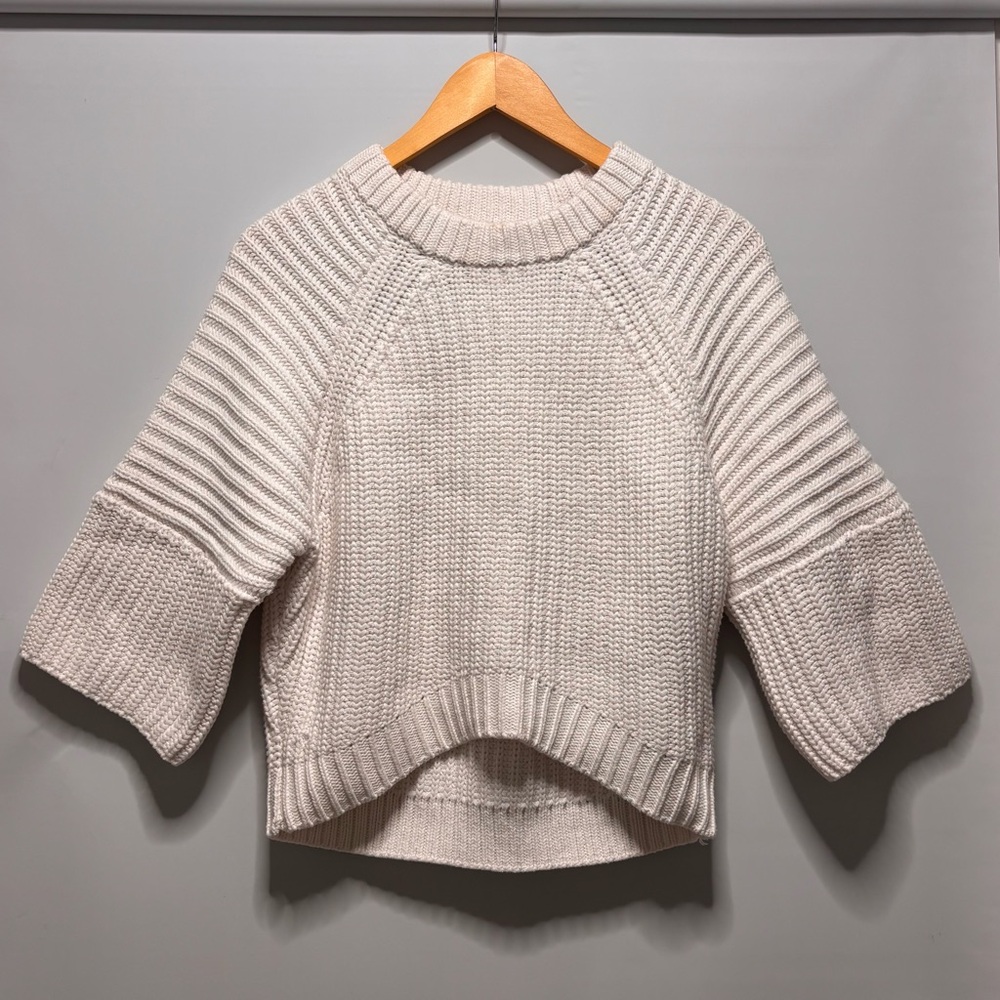 Michael Kors White Crew Neck Sweater 3/4 Length Sleeves Womens XS
